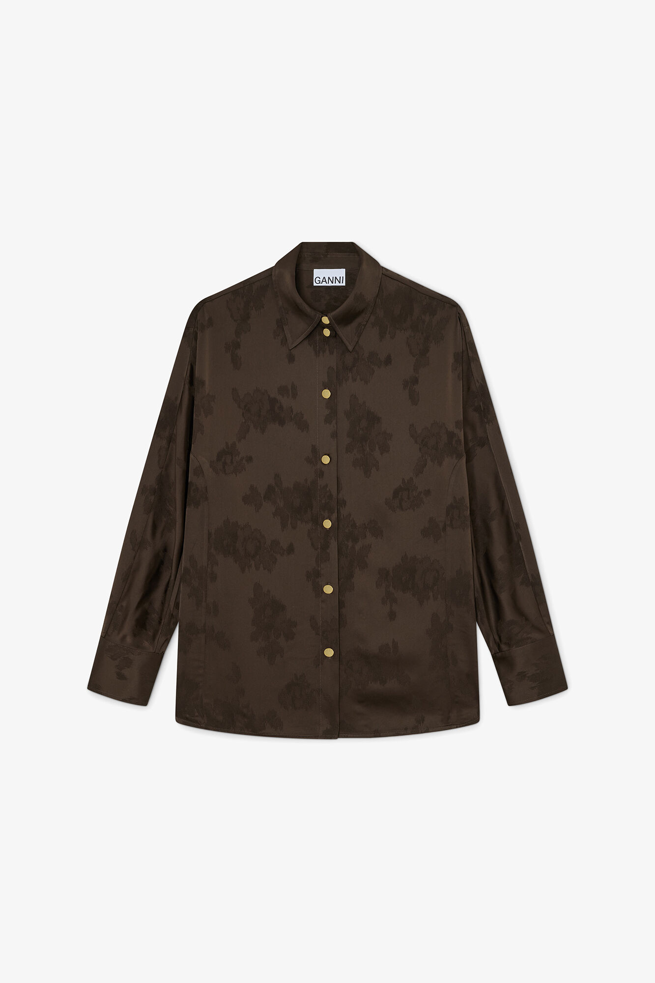 Shirt in Brown Satin, Acetate, in colour Demitasse - 1 - GANNI