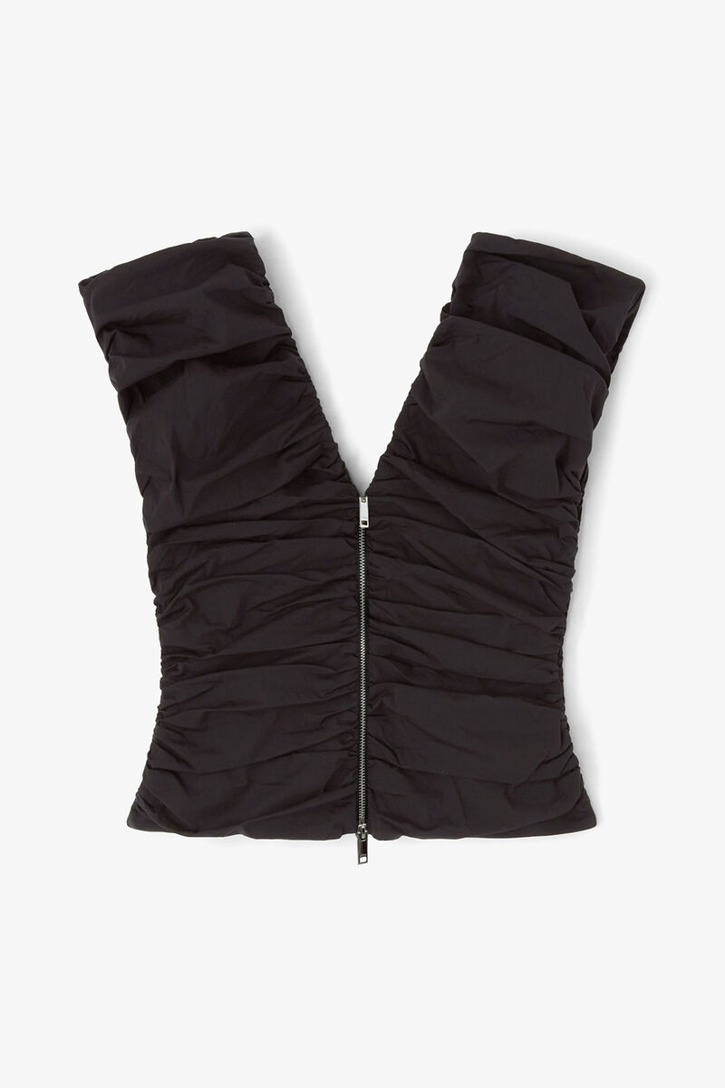 Black Ruched Top, Organic Cotton, in colour Black - 1 - GANNI