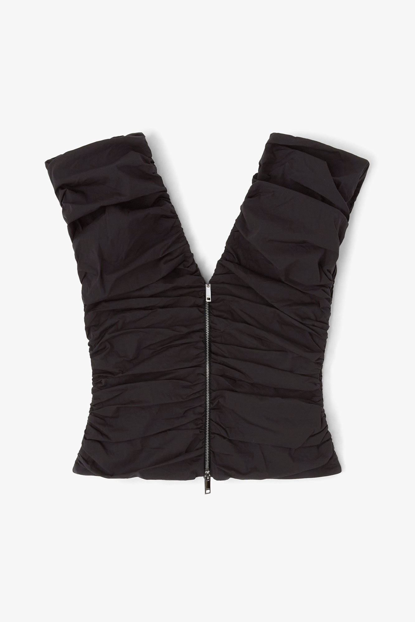 Black Ruched Top, Organic Cotton, in colour Black - 1 - GANNI