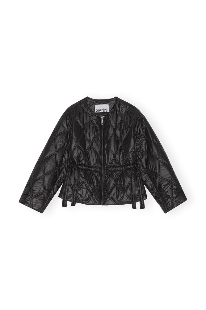 Black Shiny Quilt Jacket, Black