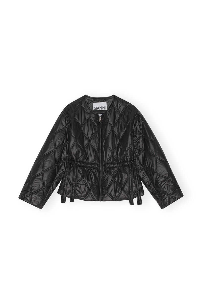 Black Shiny Quilt Jacket, Nylon, in colour Black - 1 - GANNI