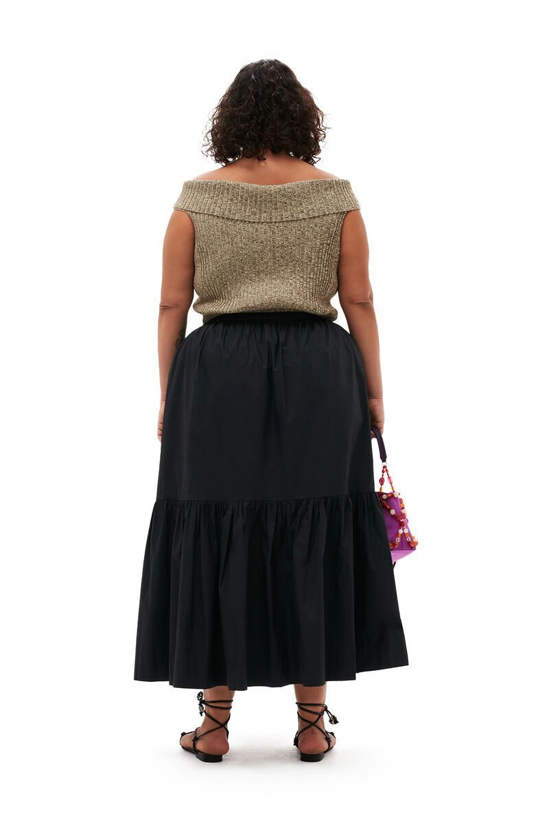 Cotton Poplin Maxi Flounce Skirt, Cotton, in colour Black - 8 - GANNI
