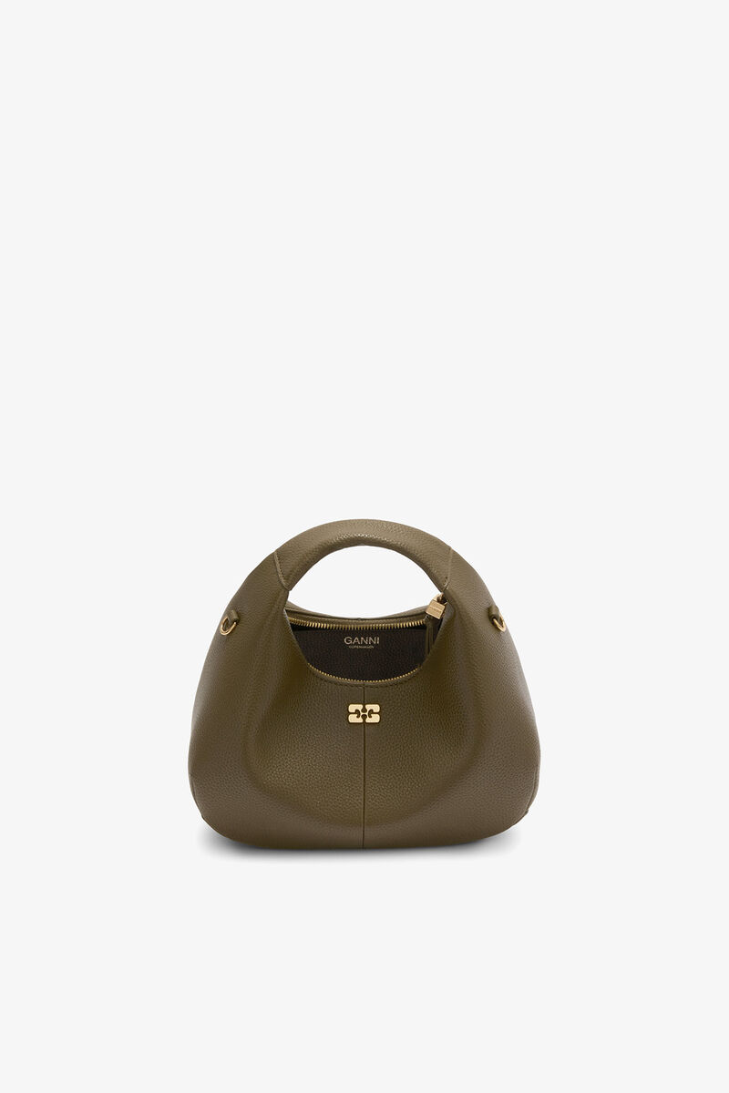 Mini Hobo Bag in Green, Recycled Polyester, in colour Military Olive - 3 - GANNI