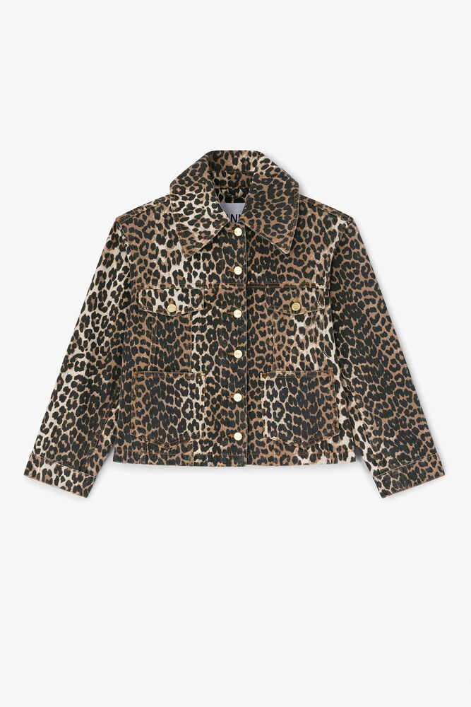 Leopard Denim Jacket, Almond Milk