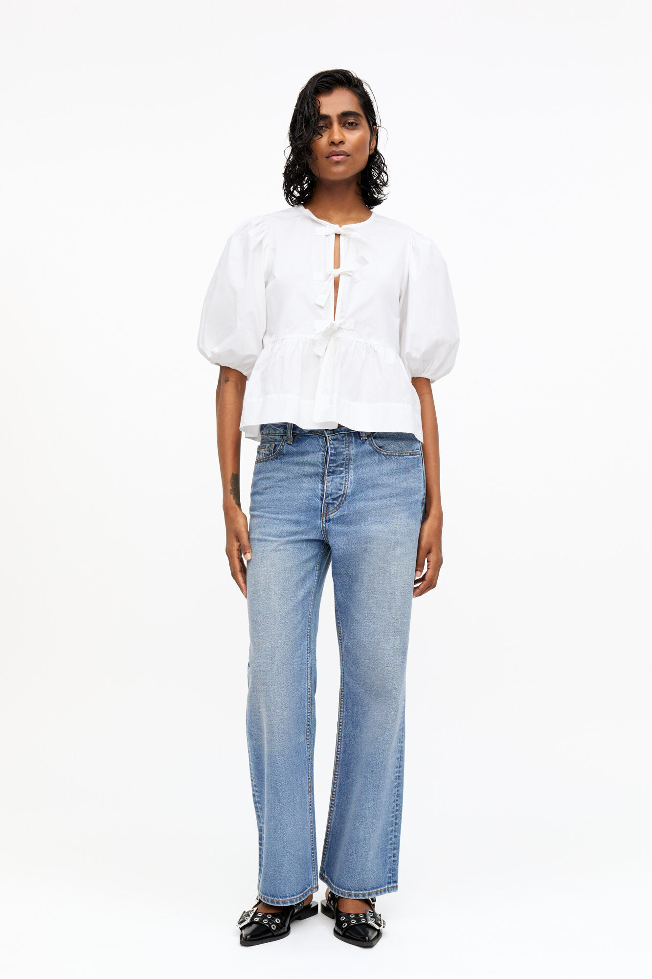 Light Blue Izey Jeans, Cotton, in colour Tint Wash - 1 - GANNI