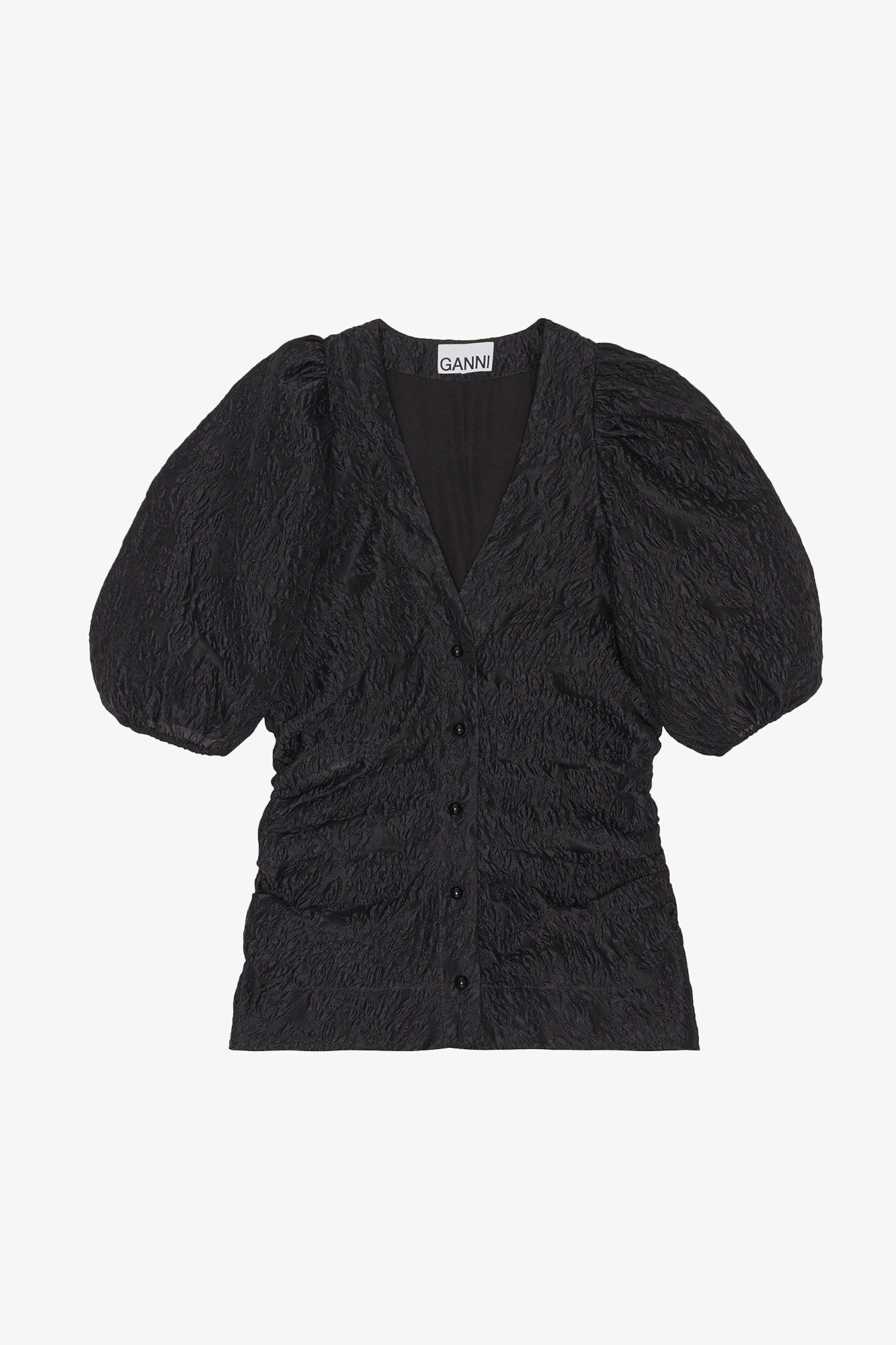 V-ringad blus i jacquard, Polyamide, in colour Black - 1 - GANNI