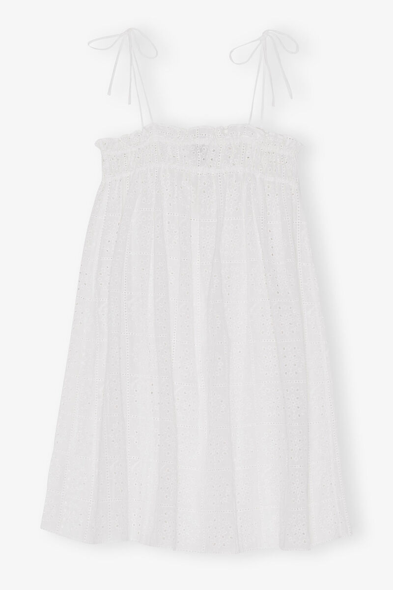 White Broderie Anglaise Strap Dress, Cotton, in colour Bright White - 4 - GANNI