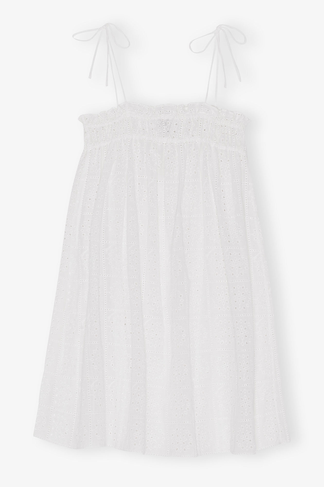 White Broderie Anglaise Strap Dress, Cotton, in colour Bright White - 4 - GANNI