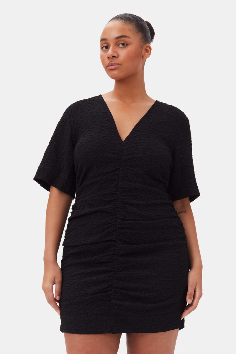 Black Textured Suiting Mini Dress, Polyester, in colour Black - 6 - GANNI