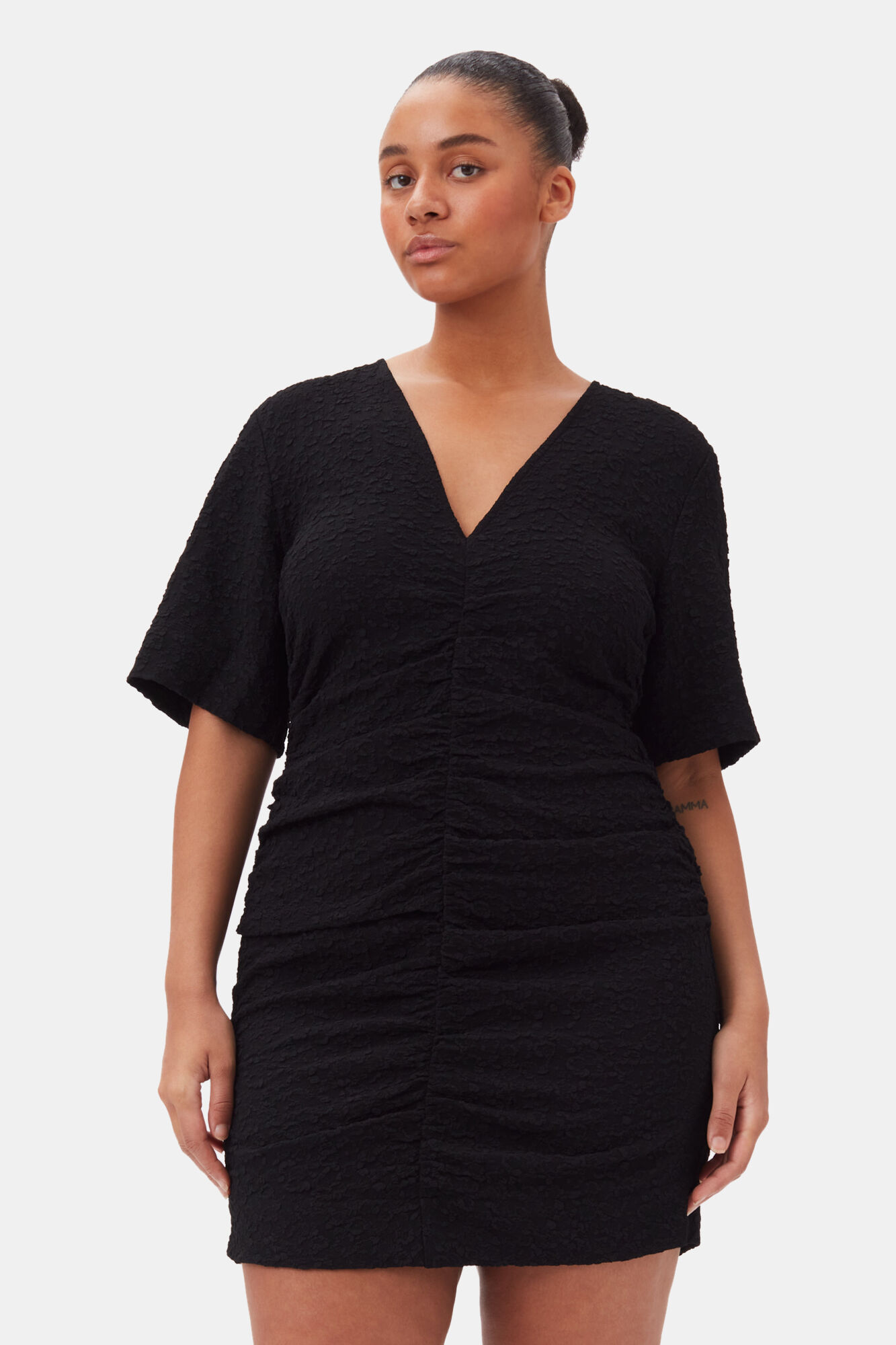 Black Textured Suiting Mini Dress, Polyester, in colour Black - 6 - GANNI