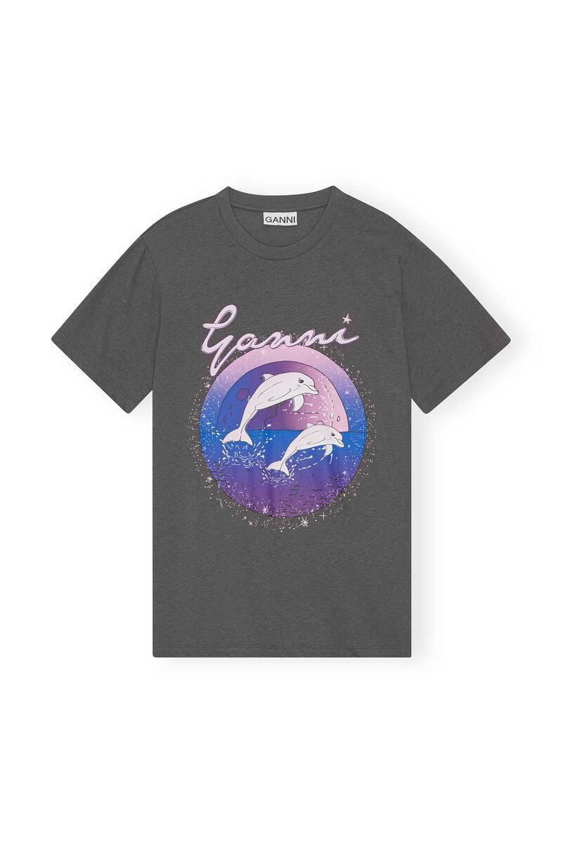 Fabrics of the Future Relaxed Dolphin T-shirt, Organic Cotton, in colour Volcanic Ash - 1 - GANNI