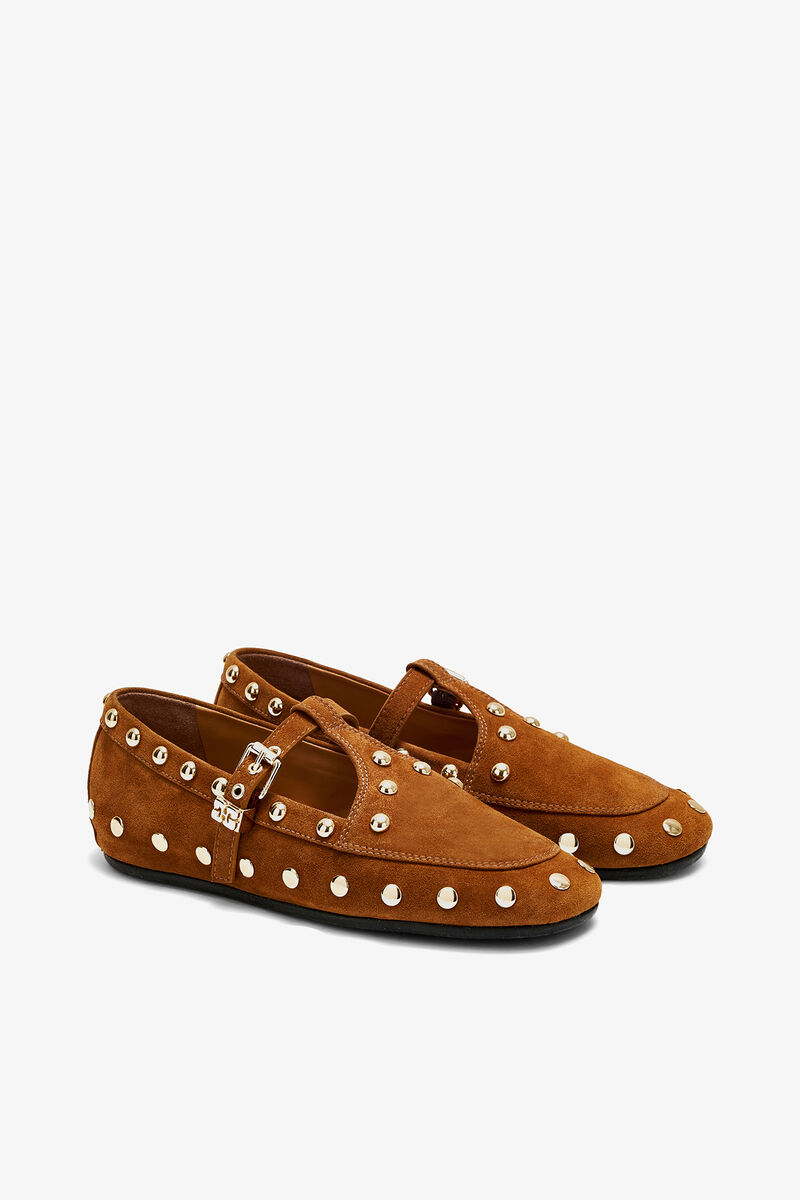 Mary Jenny Moccasins in Suede, Leather, in colour Caramel Caf&eacute; - 2 - GANNI