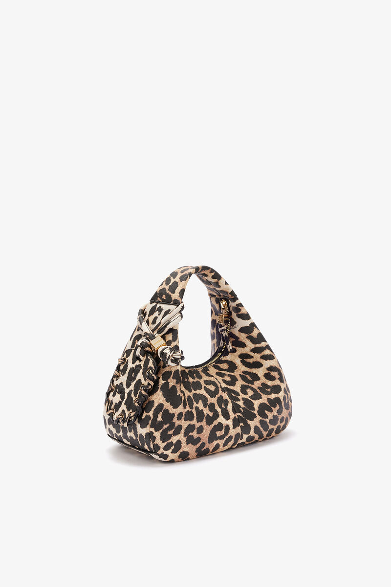 Mini Hobo, genarbt in Leopard, Recycled Polyester, in colour Almond Milk - 2 - GANNI