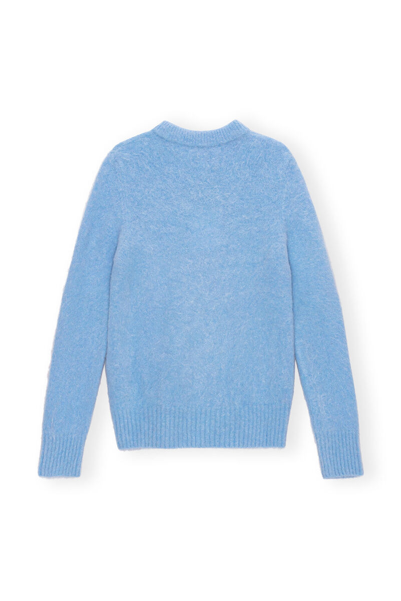 Blue Brushed Alpaca O-Neck Sweater, Alpaca, in colour Powder Blue - 2 - GANNI