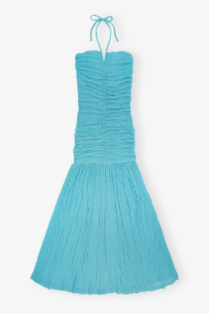 Stretch Lace Halter Neck Dress, Blue Curacao