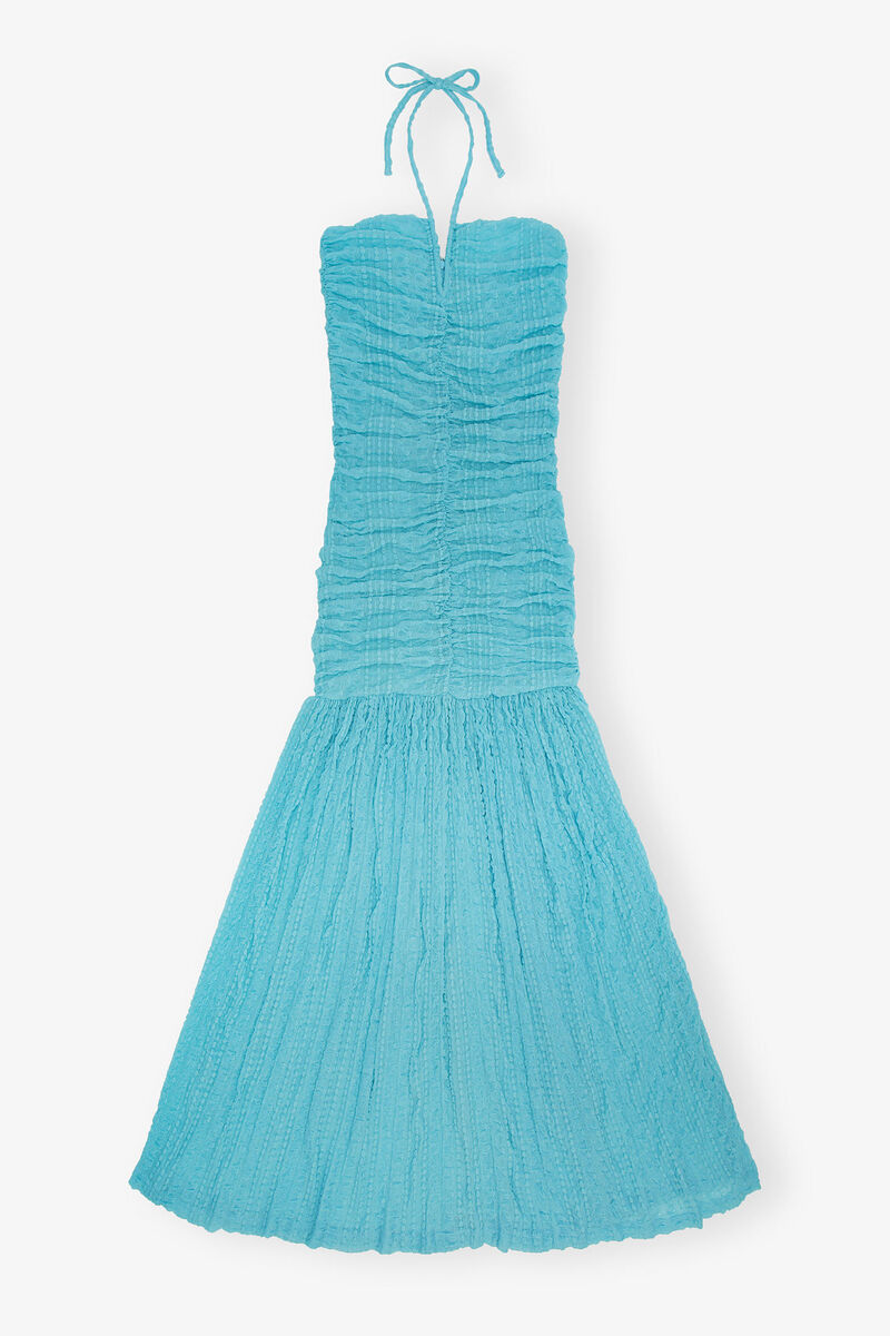 Stretch Lace Halter Neck Dress, Elastane, in colour Blue Curacao - 1 - GANNI