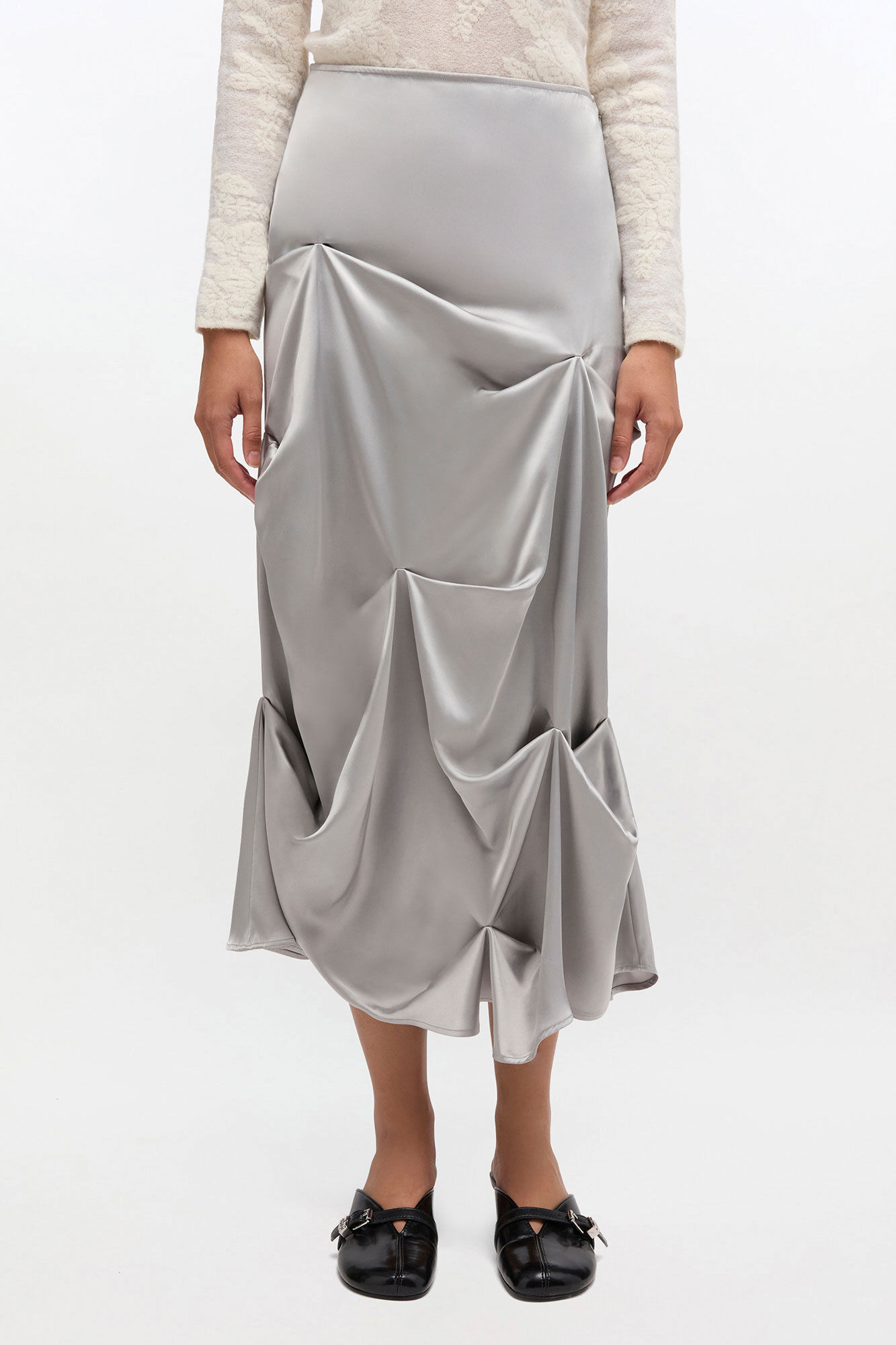Grey Draped Skirt, Viscose, in colour Mirage Gray - 2 - GANNI