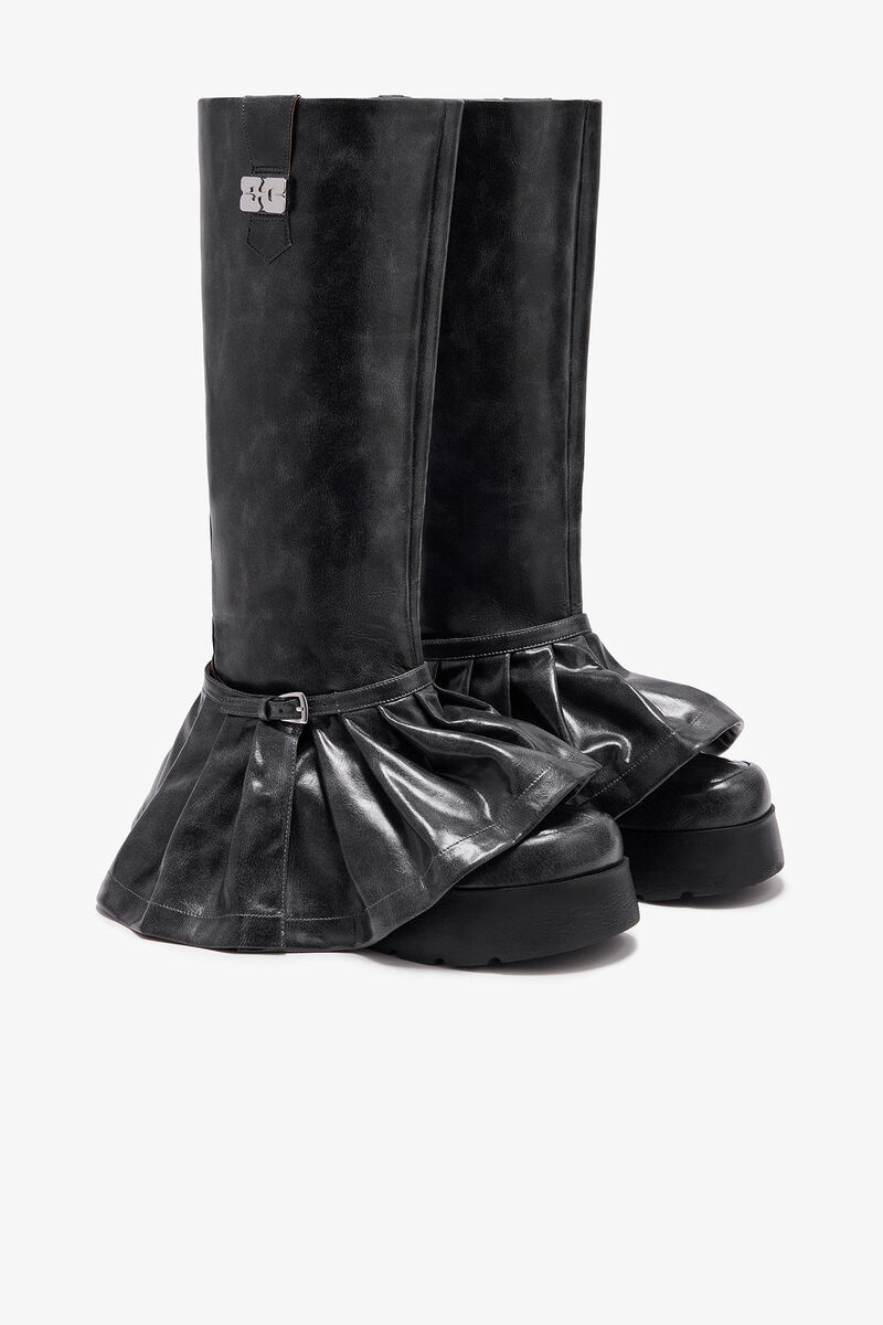 Kat High Boots in Dark Grey, Lyocell, in colour Ebony - 2 - GANNI