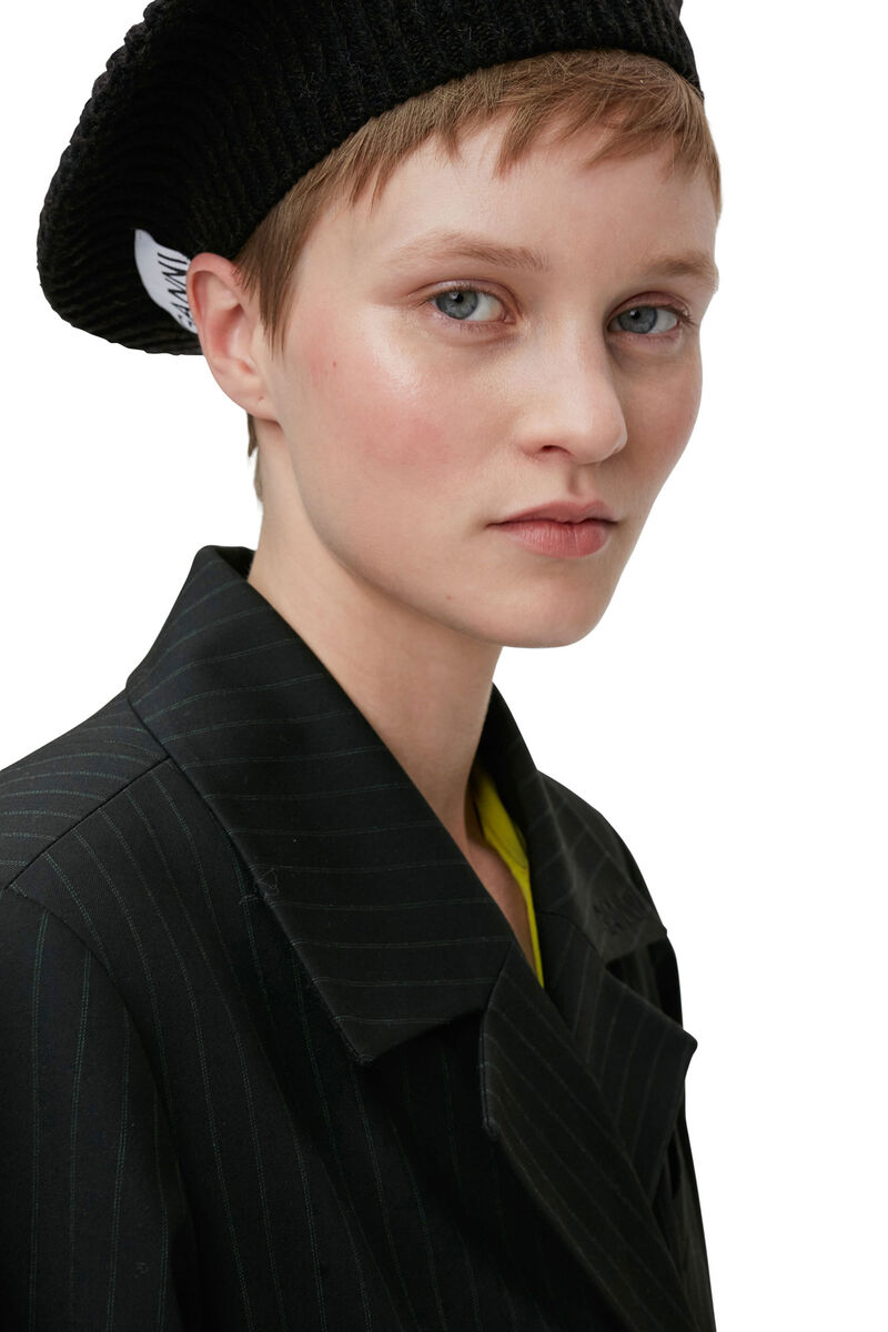 Stretch Stripe Coat, Elastane, in colour Black - 5 - GANNI