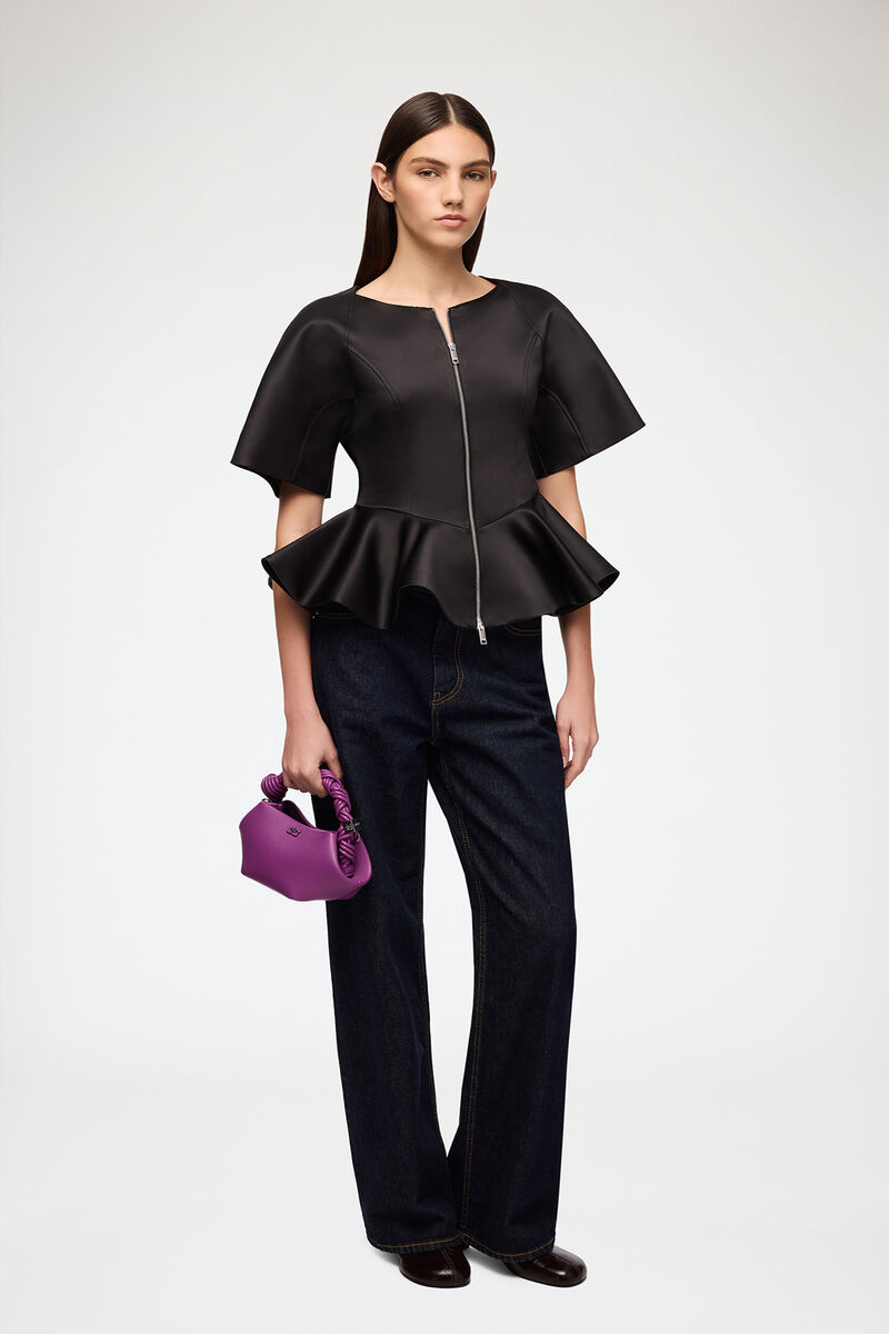 Blouse in Black Satin, Recycled Polyester, in colour Black - 2 - GANNI