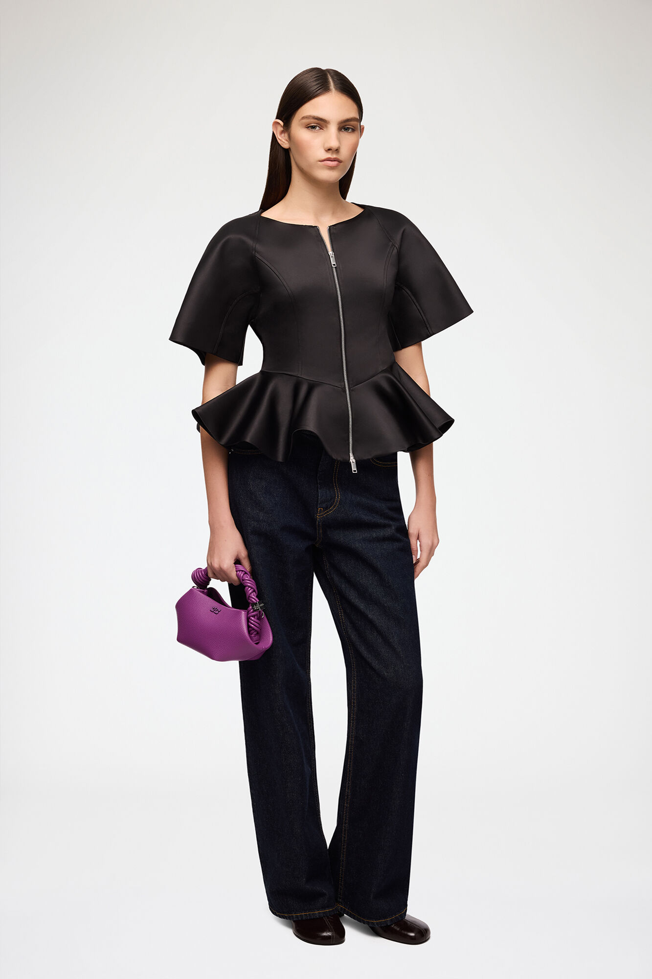 Blouse in Black Satin, Recycled Polyester, in colour Black - 2 - GANNI