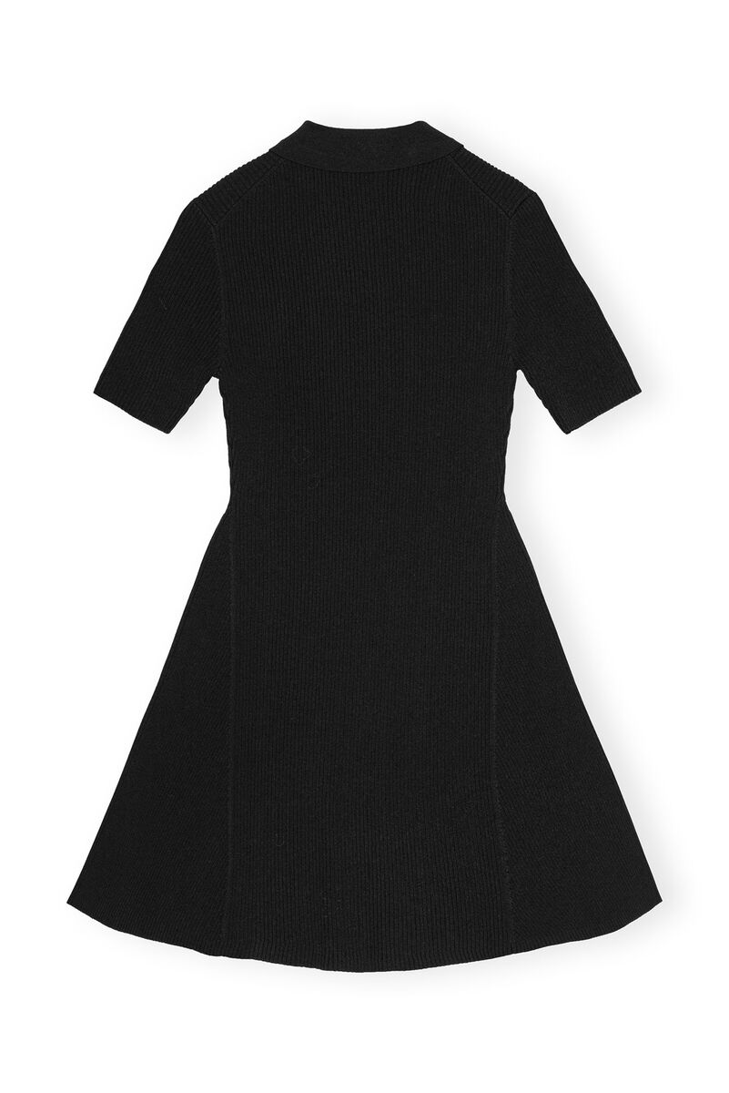 Black Melange Knit Mini Dress, Elastane, in colour Black - 2 - GANNI