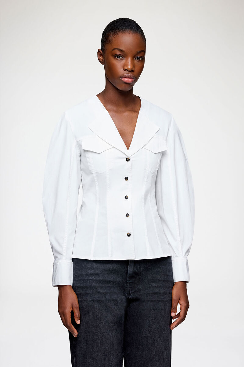 Shirt in White Cotton, Organic Cotton, in colour Bright White - 2 - GANNI