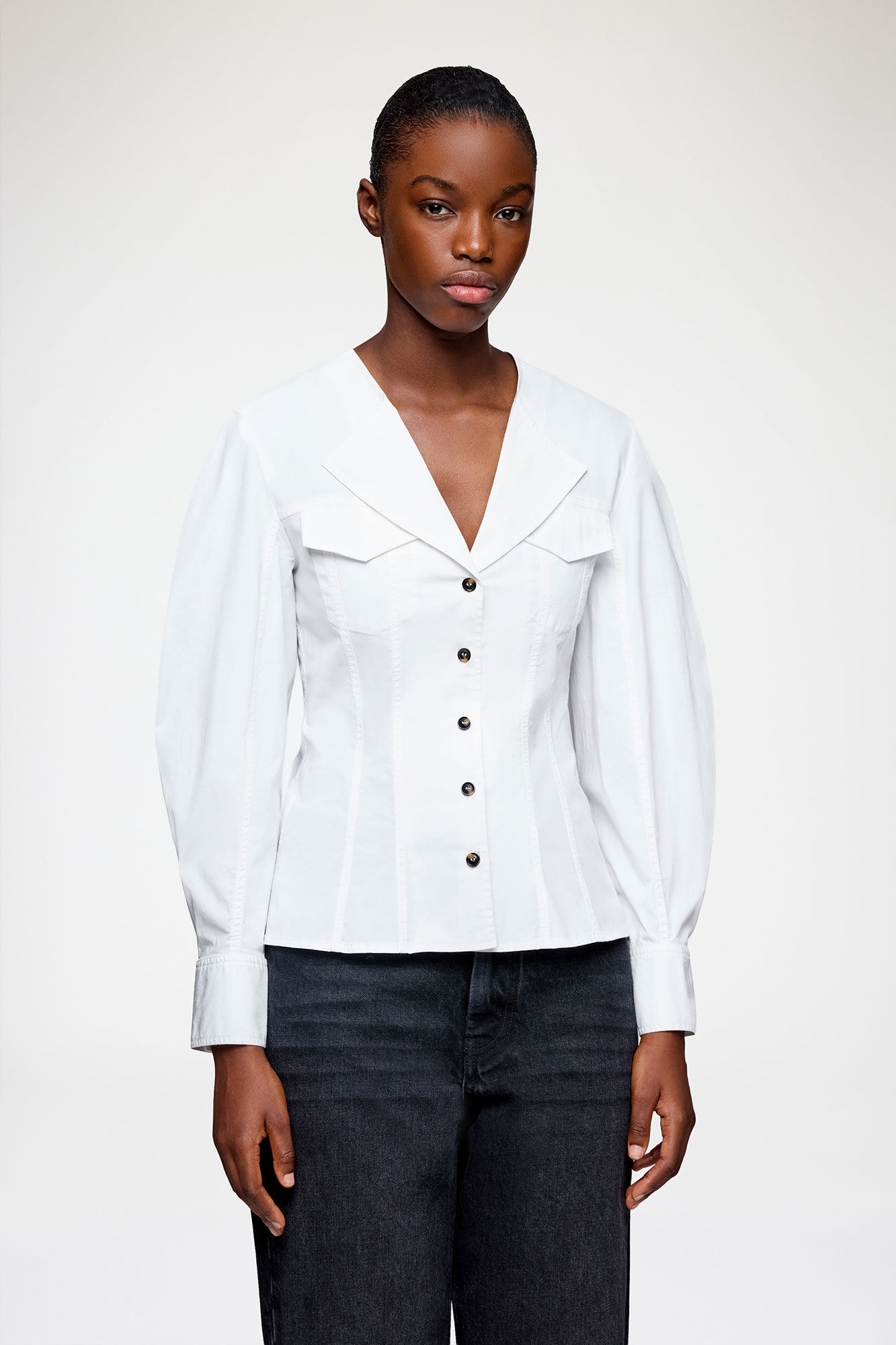 Shirt in White Cotton, Organic Cotton, in colour Bright White - 2 - GANNI