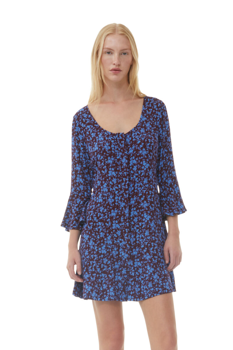Printed Crepe U-neck Mini Dress, LENZING™ ECOVERO™, in colour Port Royale - 2 - GANNI