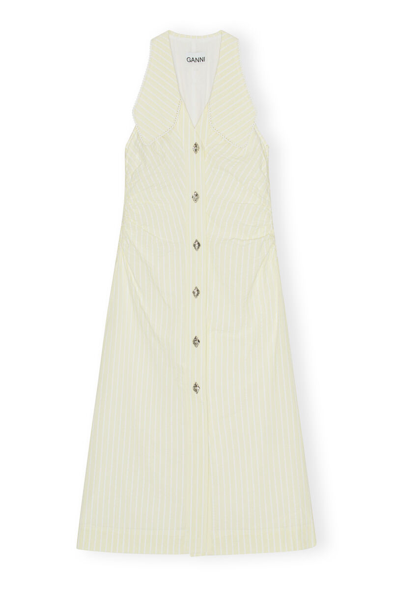 Seersucker Midi Dress, Cotton, in colour Stripe Flan - 1 - GANNI