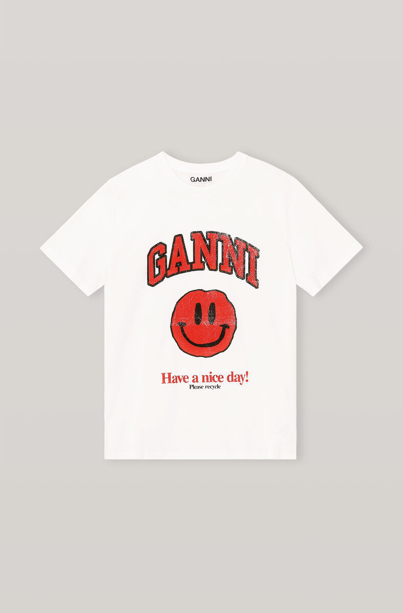 Have A Nice Day Smiley T-Shirt, Cotton, in colour Bright White - 1 - GANNI