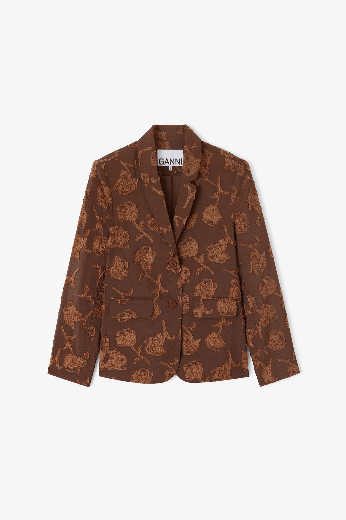 Blazer in Brown Fil Coupe, Recycled Cotton, in colour Cocoa Brown - 1 - GANNI