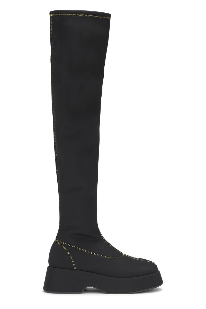 Retro Flatform Over-the-knee Sockboots, Elastane, in colour Black - 1 - GANNI