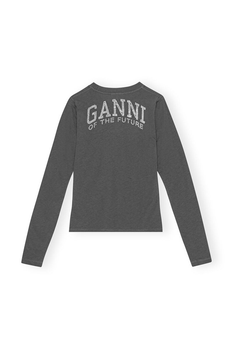 Future Grey Jersey Rhinestone T-shirt, Organic Cotton, in colour Volcanic Ash - 2 - GANNI