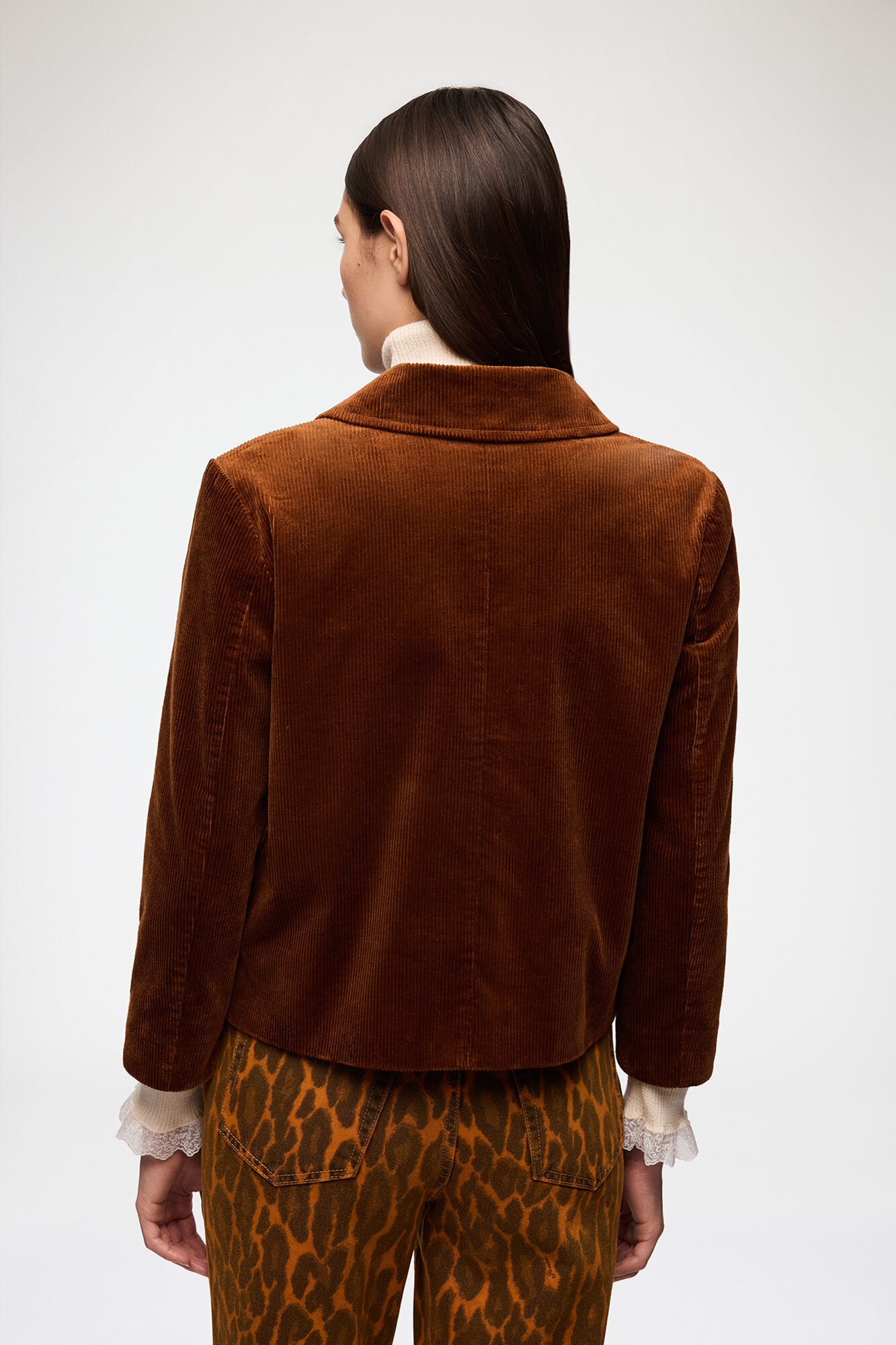 Blazer in Brown Corduroy, Organic Cotton, in colour Tortoise Shell - 3 - GANNI