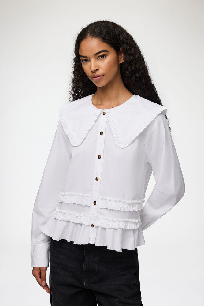 Stretch Cotton Ruffle Shirt, Snow White