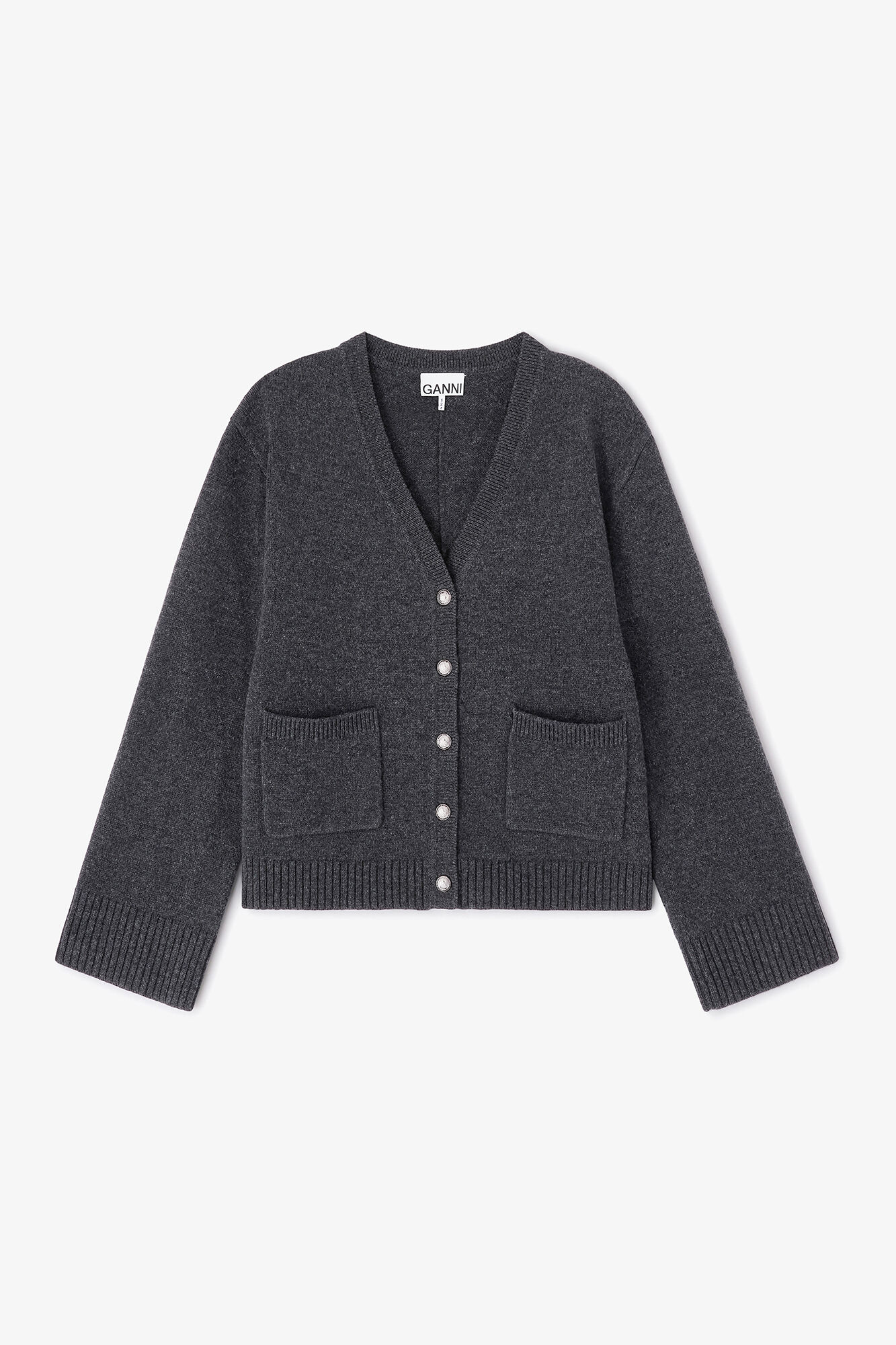 Classic Wool Cardigan, Wool, in colour Phantom - 1 - GANNI