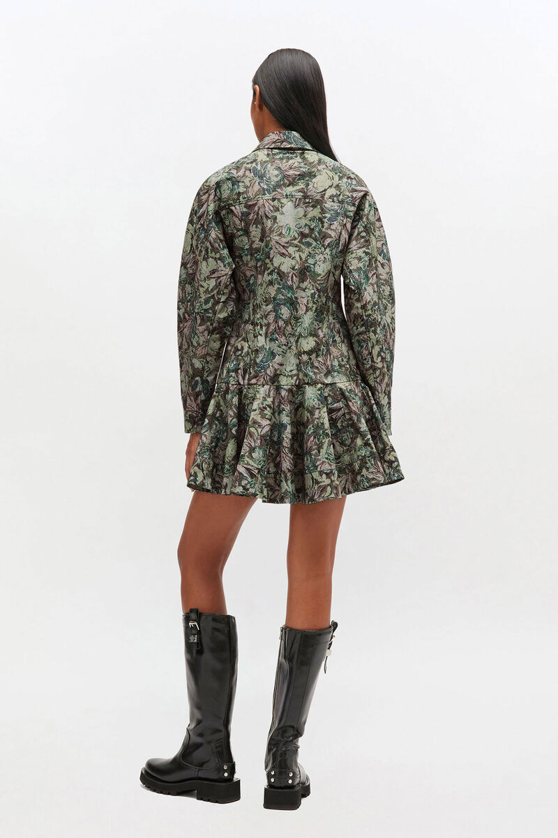 Tapestry Floral Shirt Dress, Organic Cotton, in colour Jadeite - 2 - GANNI