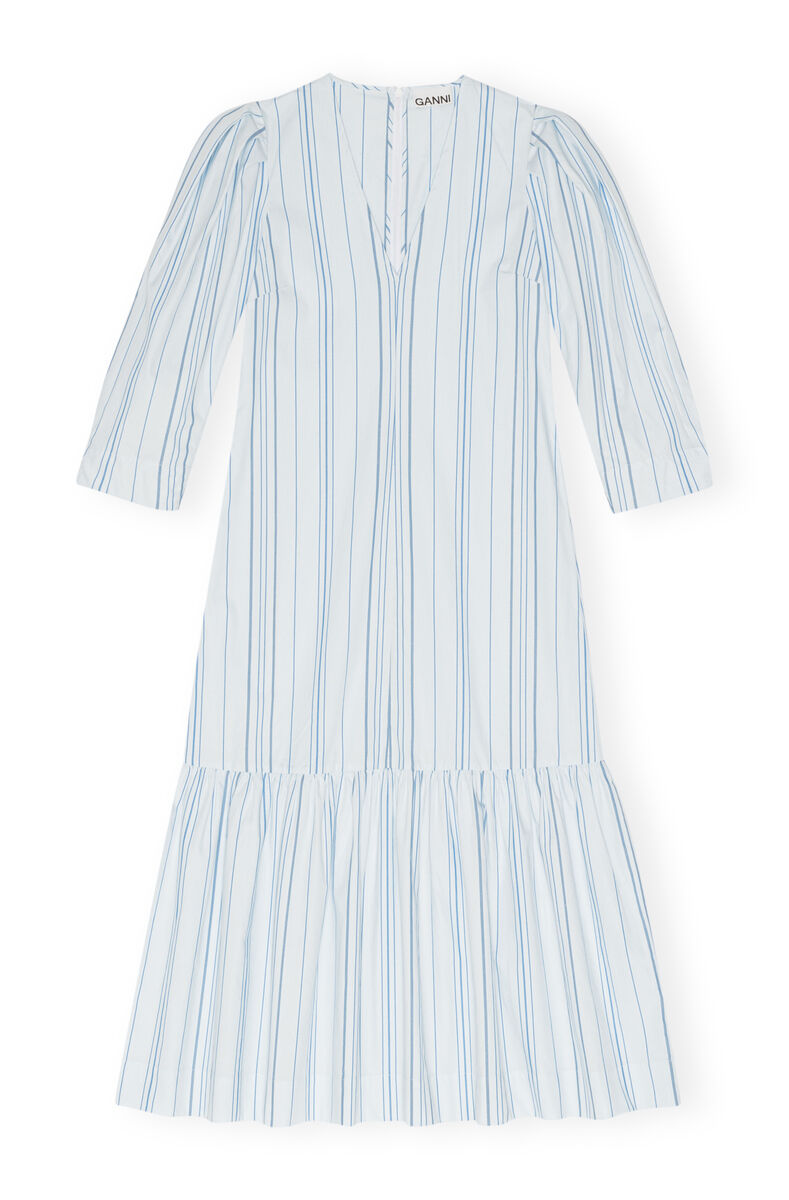 Striped Twill V-neck Maxi Dress, Cotton, in colour Heather - 1 - GANNI