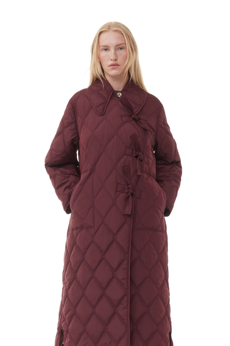 Red Ripstop Quilt Asymmetric Coat, Recycled Polyester, in colour Port Royale - 2 - GANNI
