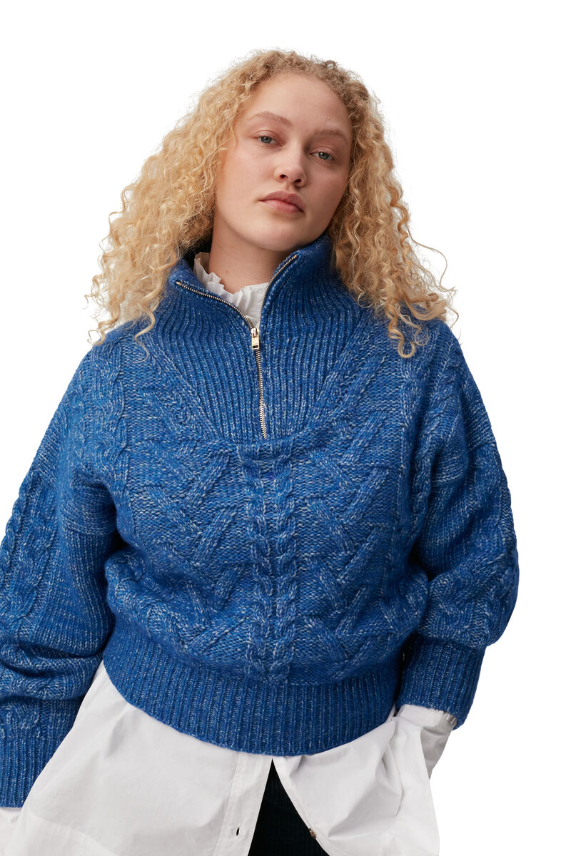 Chunky Cable Sweater, Alpaca, in colour Nautical Blue - 3 - GANNI