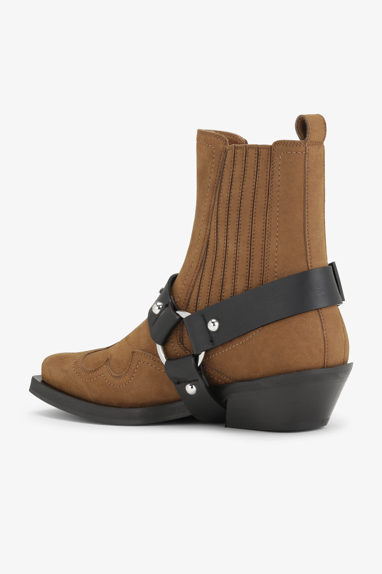 Brown Suede Low Cut Western Chelsea Boots, Polyurethane, in colour Tobacco Brown - 3 - GANNI