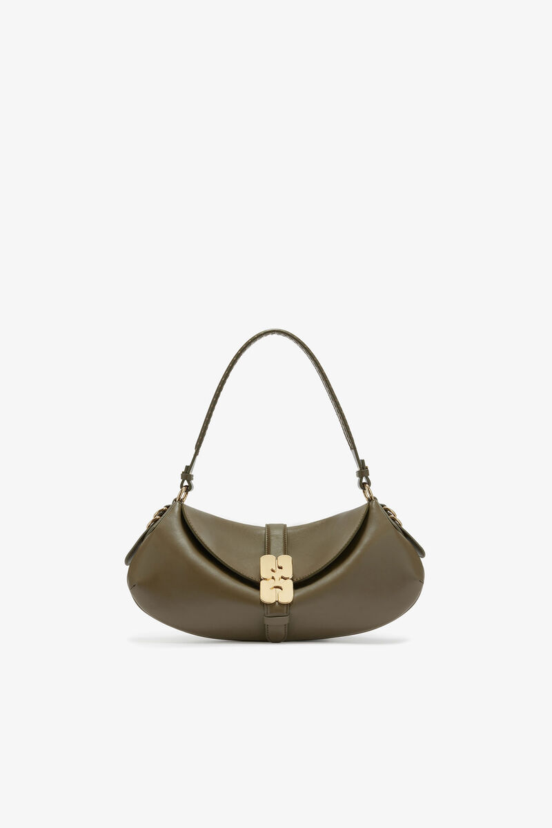 B-Kat Bag in Green, Recycled Leather, in colour Military Olive - 1 - GANNI
