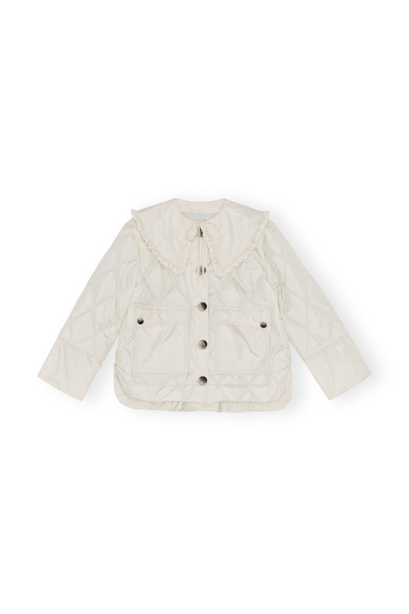 Cropped Ripstop Jacket, Recycled Polyester, in colour Egret - 1 - GANNI