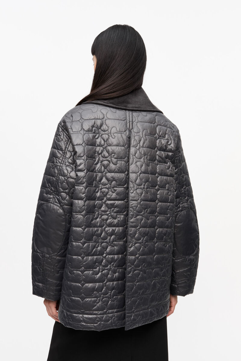 Veste midi matelassée noir brillant, Nylon, in colour Phantom - 3 - GANNI