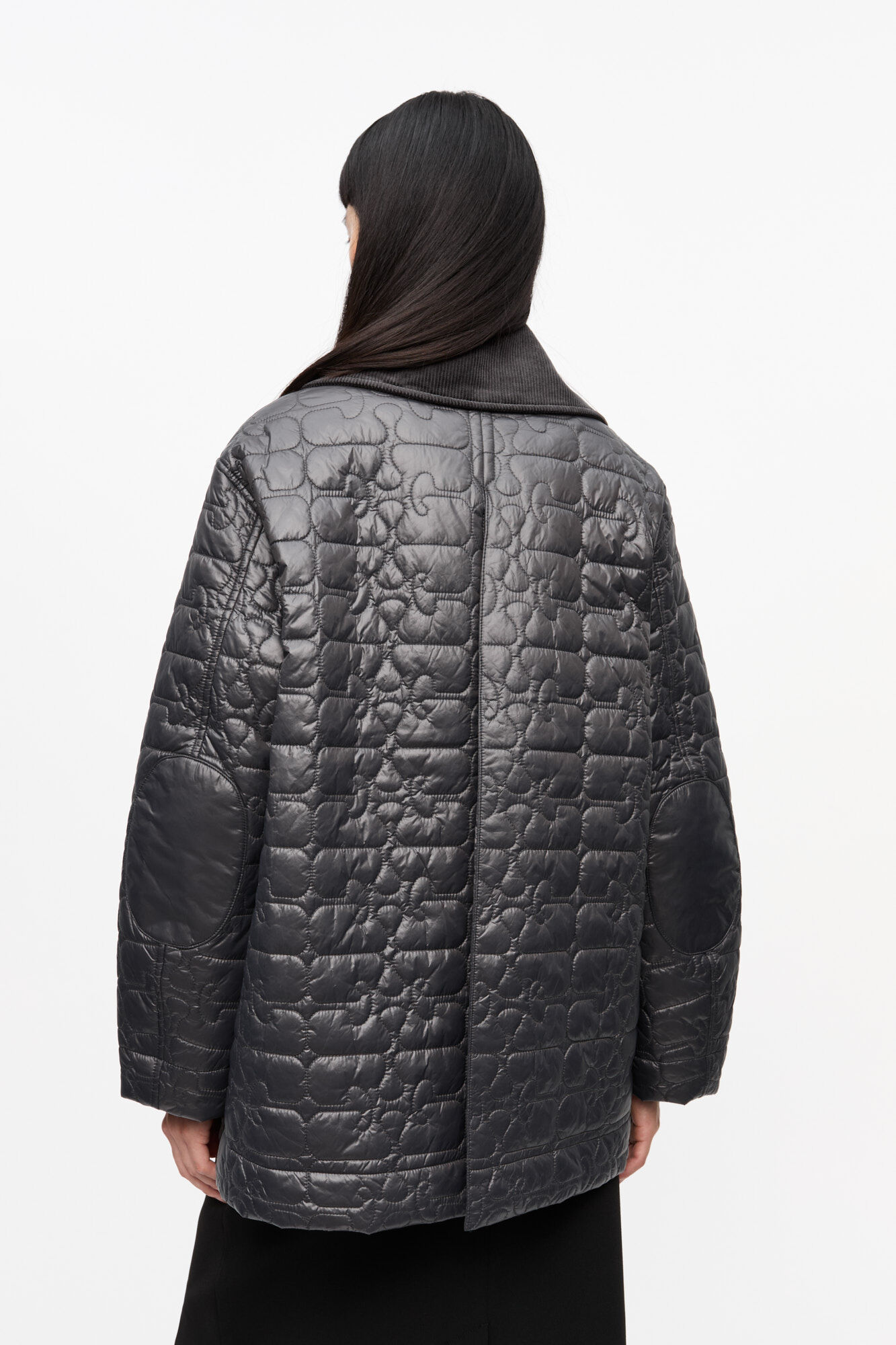 Veste midi matelassée noir brillant, Nylon, in colour Phantom - 3 - GANNI
