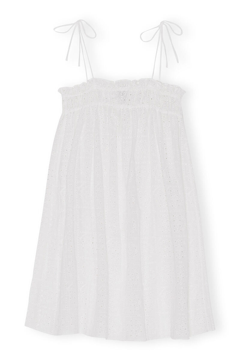 White Broderie Anglaise Strapkjole, Cotton, in colour Bright White - 2 - GANNI