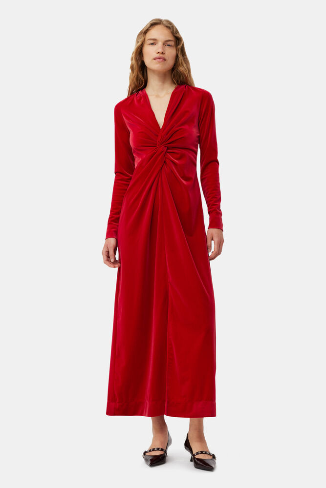 Red Velvet Jersey Twist Long Dress, Savvy Red