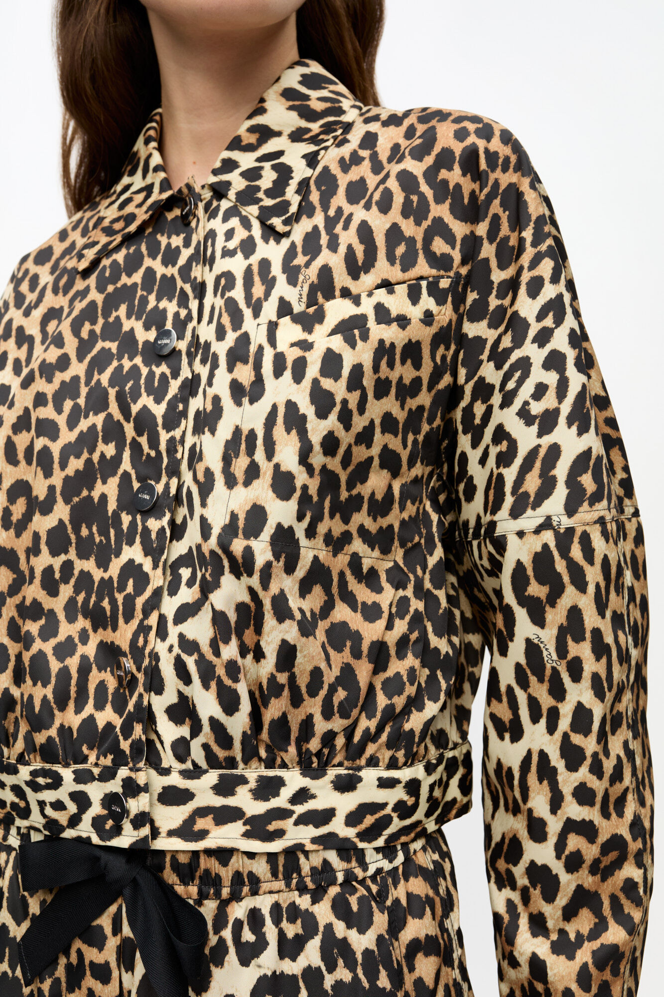 Leopard Duchesse Nylon Cropped Jacket, Nylon, in colour Leopard - 4 - GANNI