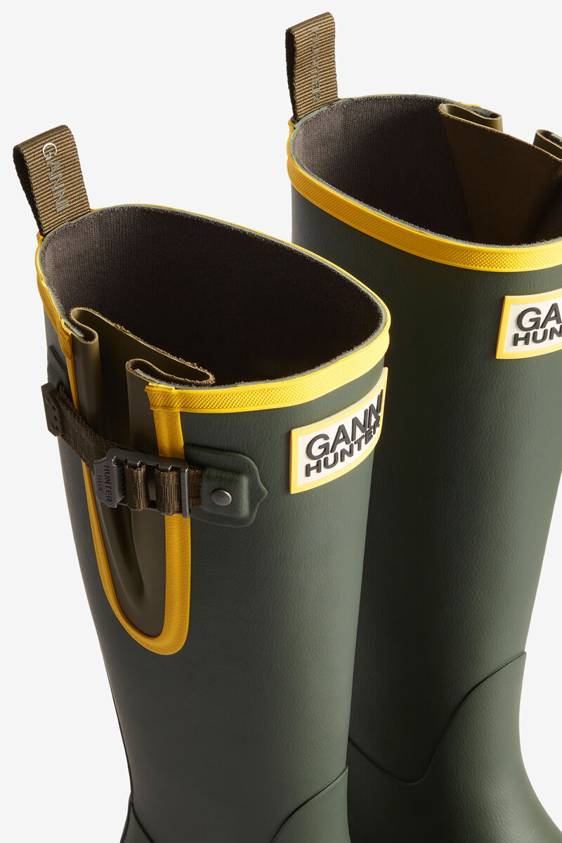 Downpour Tall Boots in Green, Rubber, in colour Dark Olive - 4 - GANNI